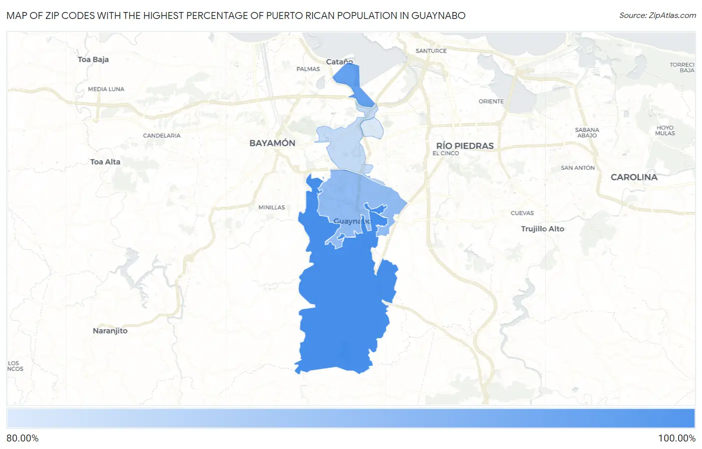 Zip Codes with the Highest Percentage of Puerto Rican Population in Guaynabo Map