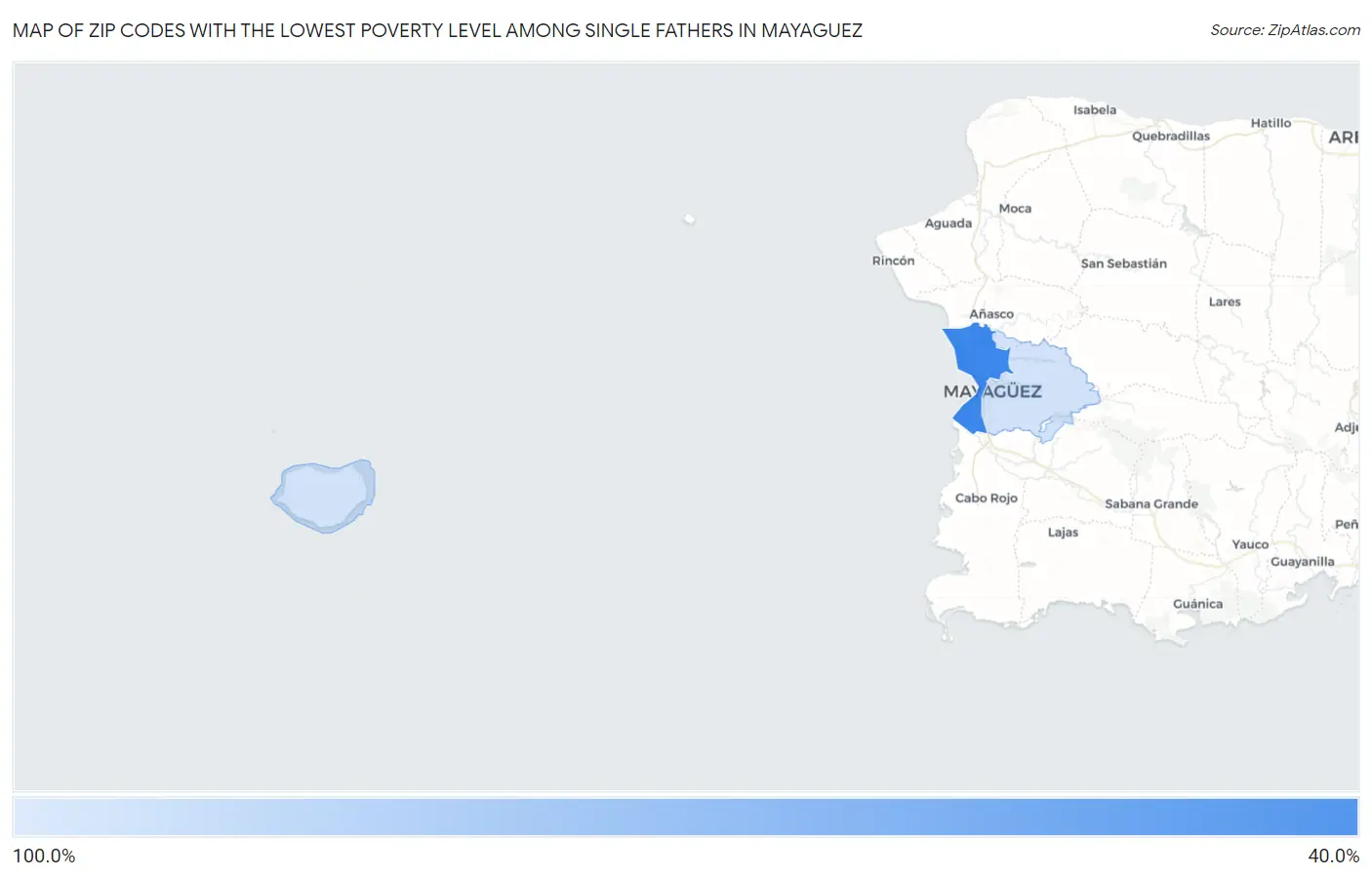 Zip Codes with the Lowest Poverty Level Among Single Fathers in Mayaguez Map