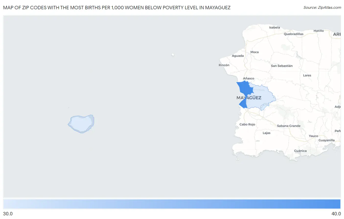 Zip Codes with the Most Births per 1,000 Women Below Poverty Level in Mayaguez Map