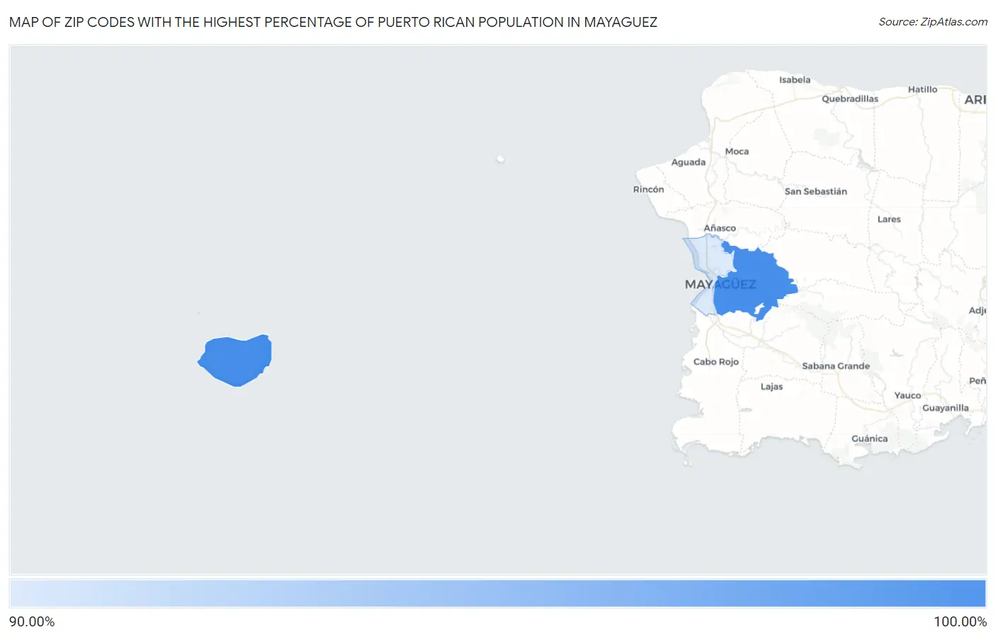 Zip Codes with the Highest Percentage of Puerto Rican Population in Mayaguez Map