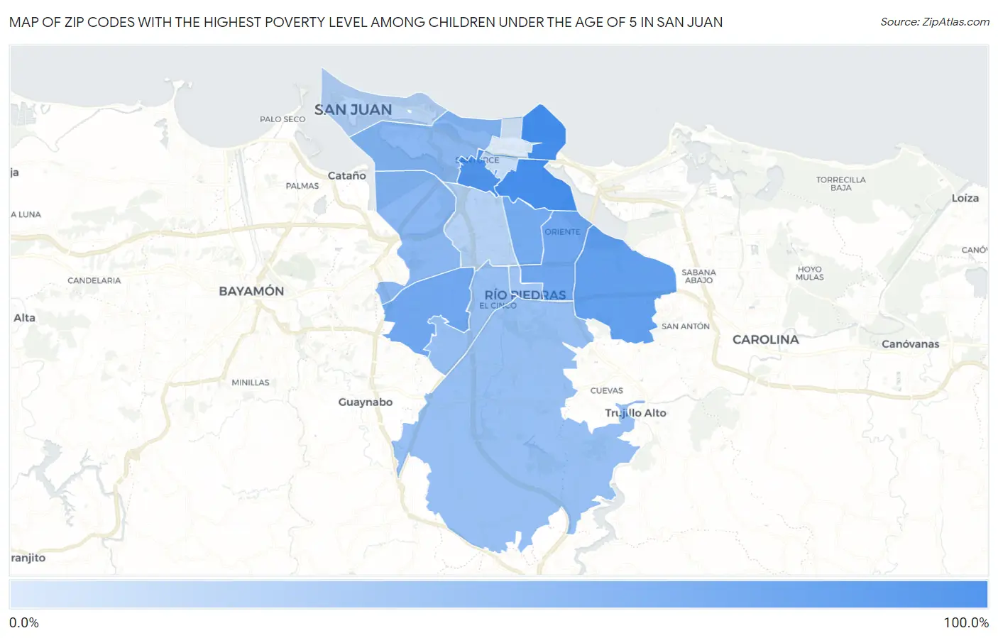 Zip Codes with the Highest Poverty Level Among Children Under the Age of 5 in San Juan Map
