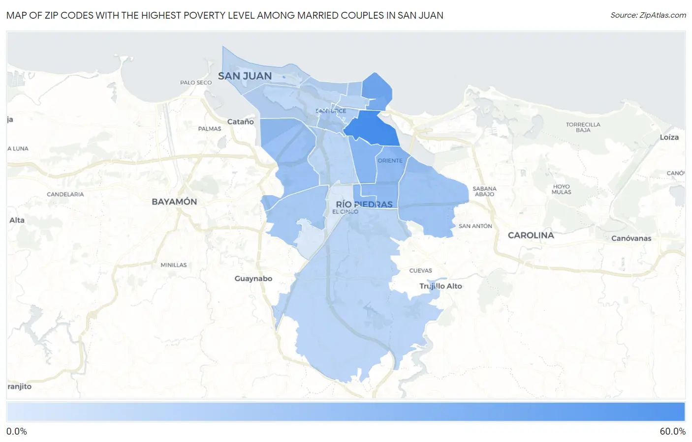 Zip Codes with the Highest Poverty Level Among Married Couples in San Juan Map