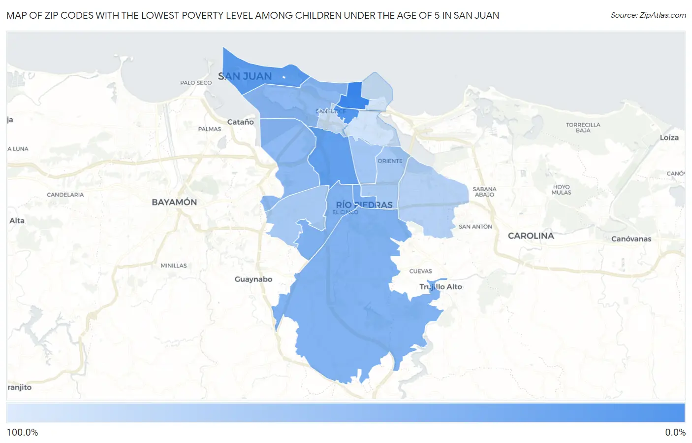 Zip Codes with the Lowest Poverty Level Among Children Under the Age of 5 in San Juan Map