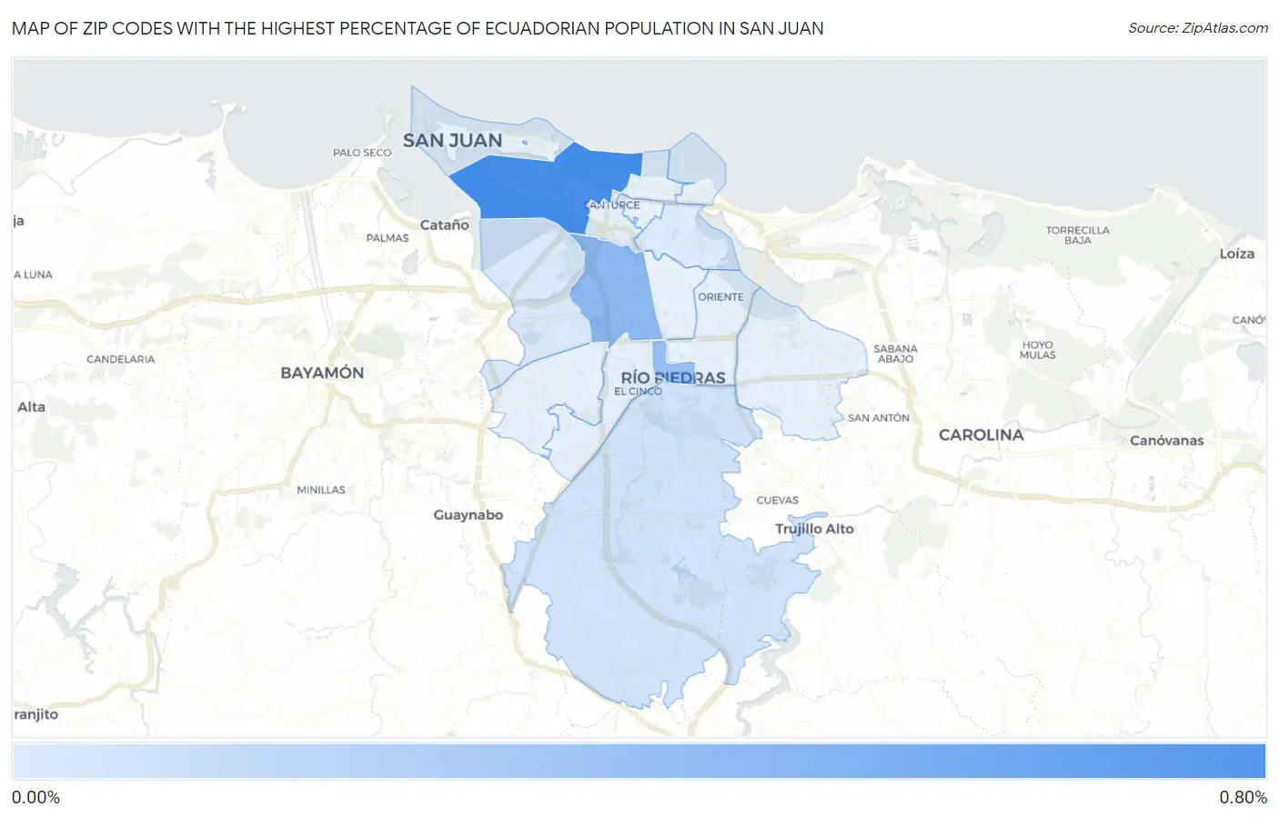 Zip Codes with the Highest Percentage of Ecuadorian Population in San Juan Map