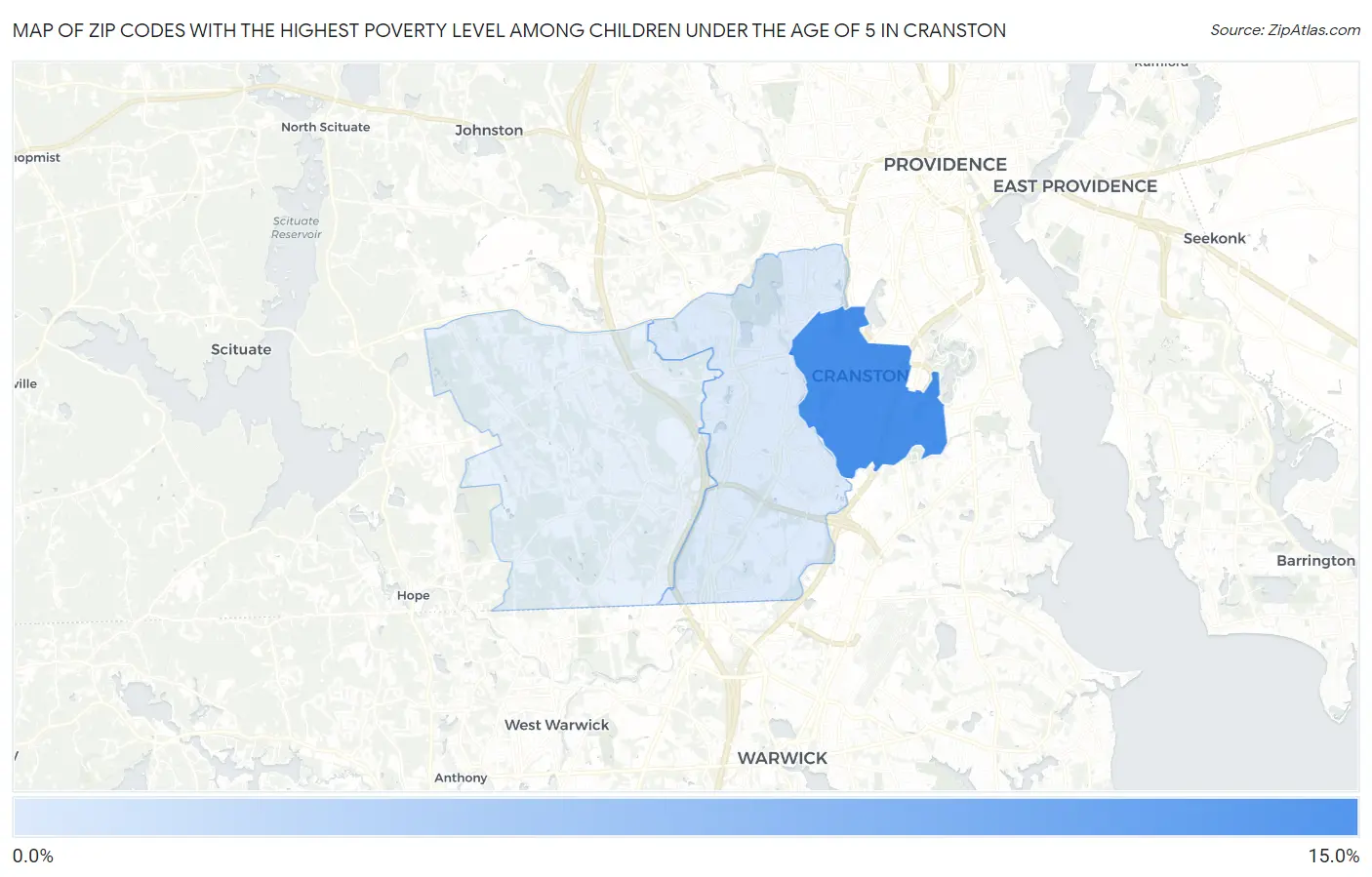 Zip Codes with the Highest Poverty Level Among Children Under the Age of 5 in Cranston Map