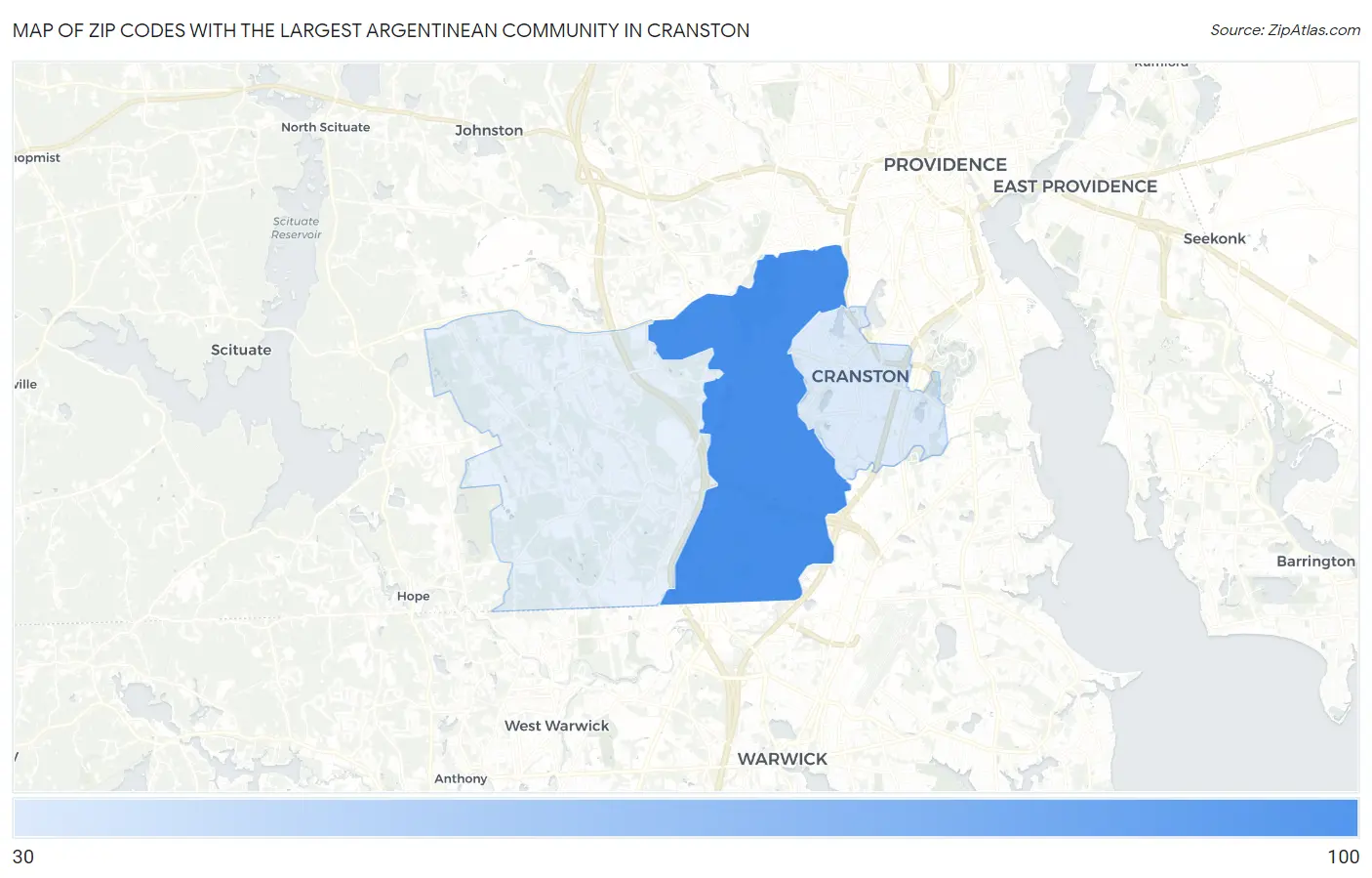 Zip Codes with the Largest Argentinean Community in Cranston Map
