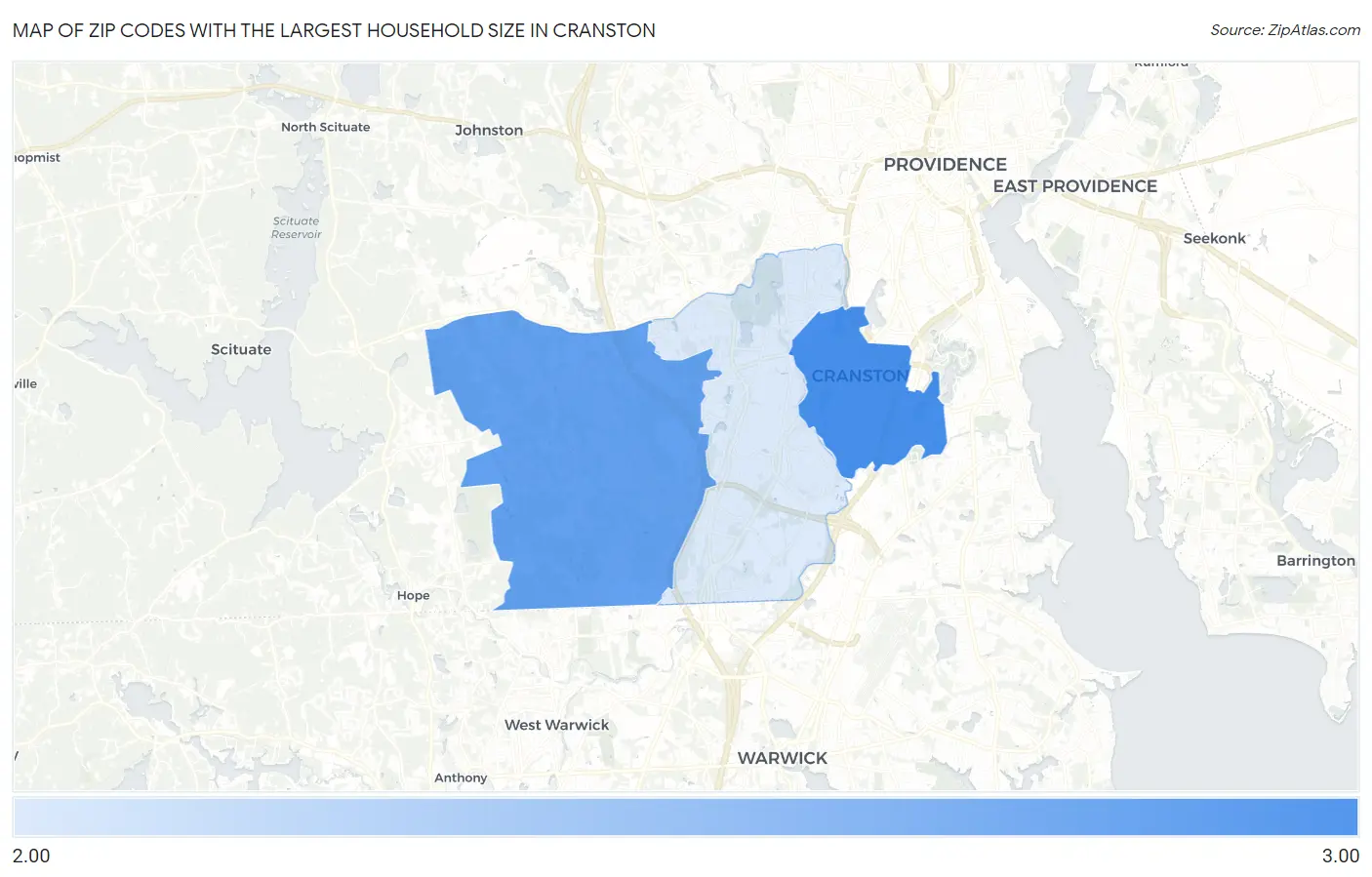 Zip Codes with the Largest Household Size in Cranston Map