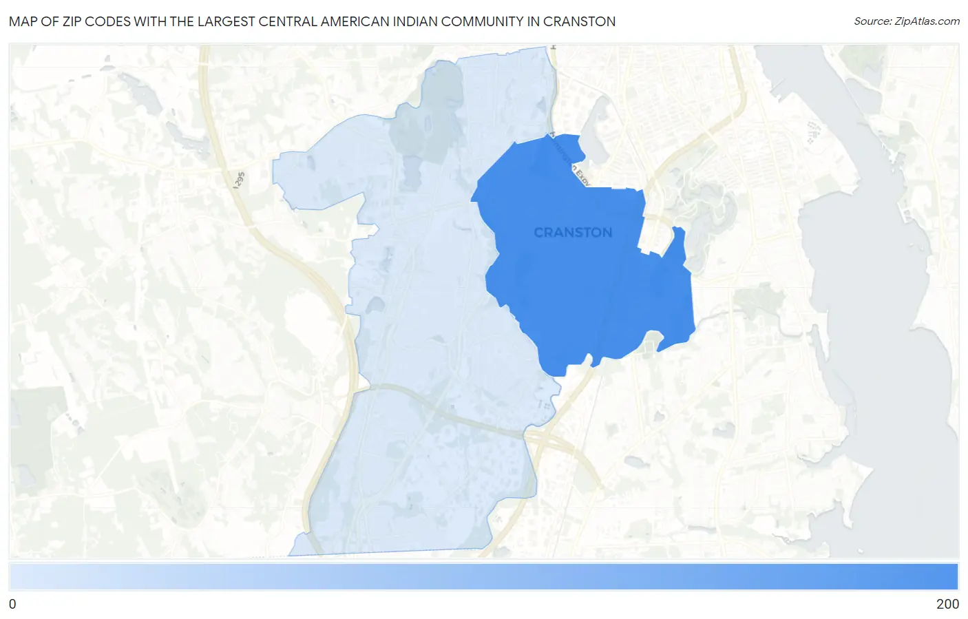 Zip Codes with the Largest Central American Indian Community in Cranston Map