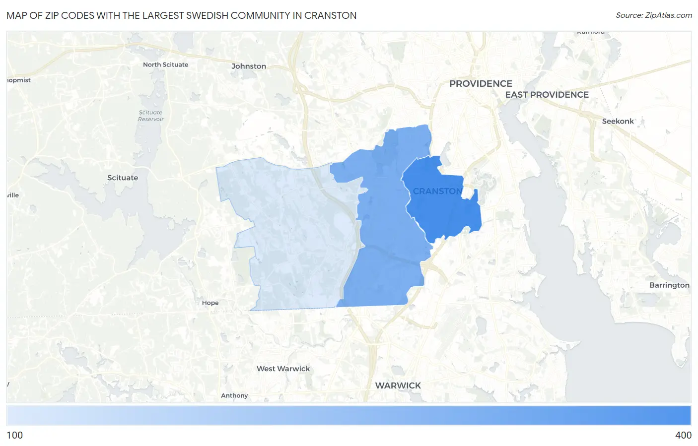 Zip Codes with the Largest Swedish Community in Cranston Map