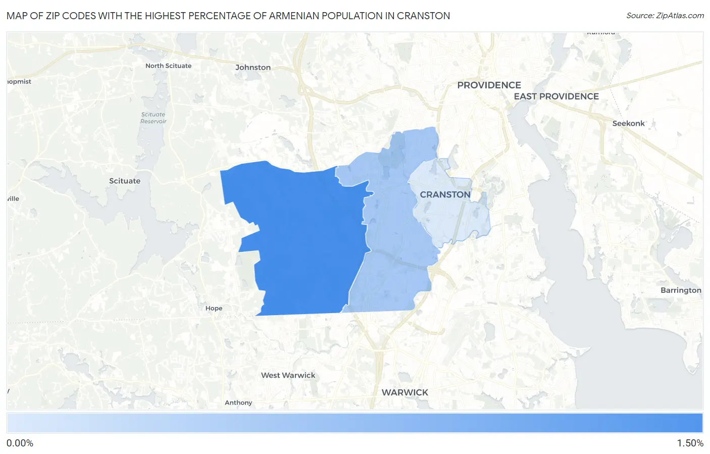 Zip Codes with the Highest Percentage of Armenian Population in Cranston Map