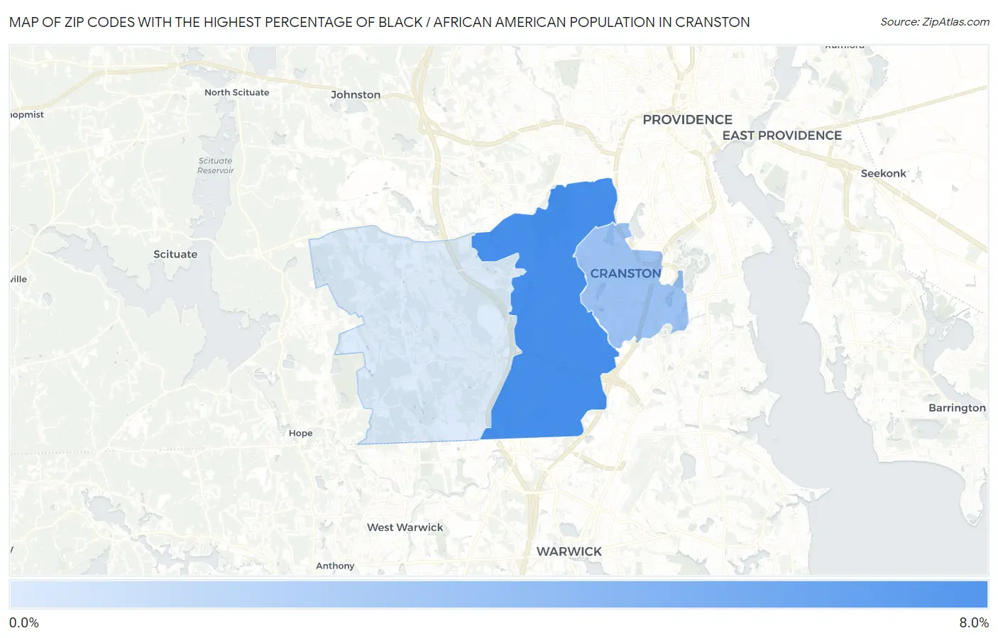 Zip Codes with the Highest Percentage of Black / African American Population in Cranston Map
