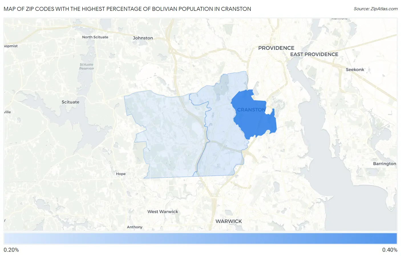 Zip Codes with the Highest Percentage of Bolivian Population in Cranston Map