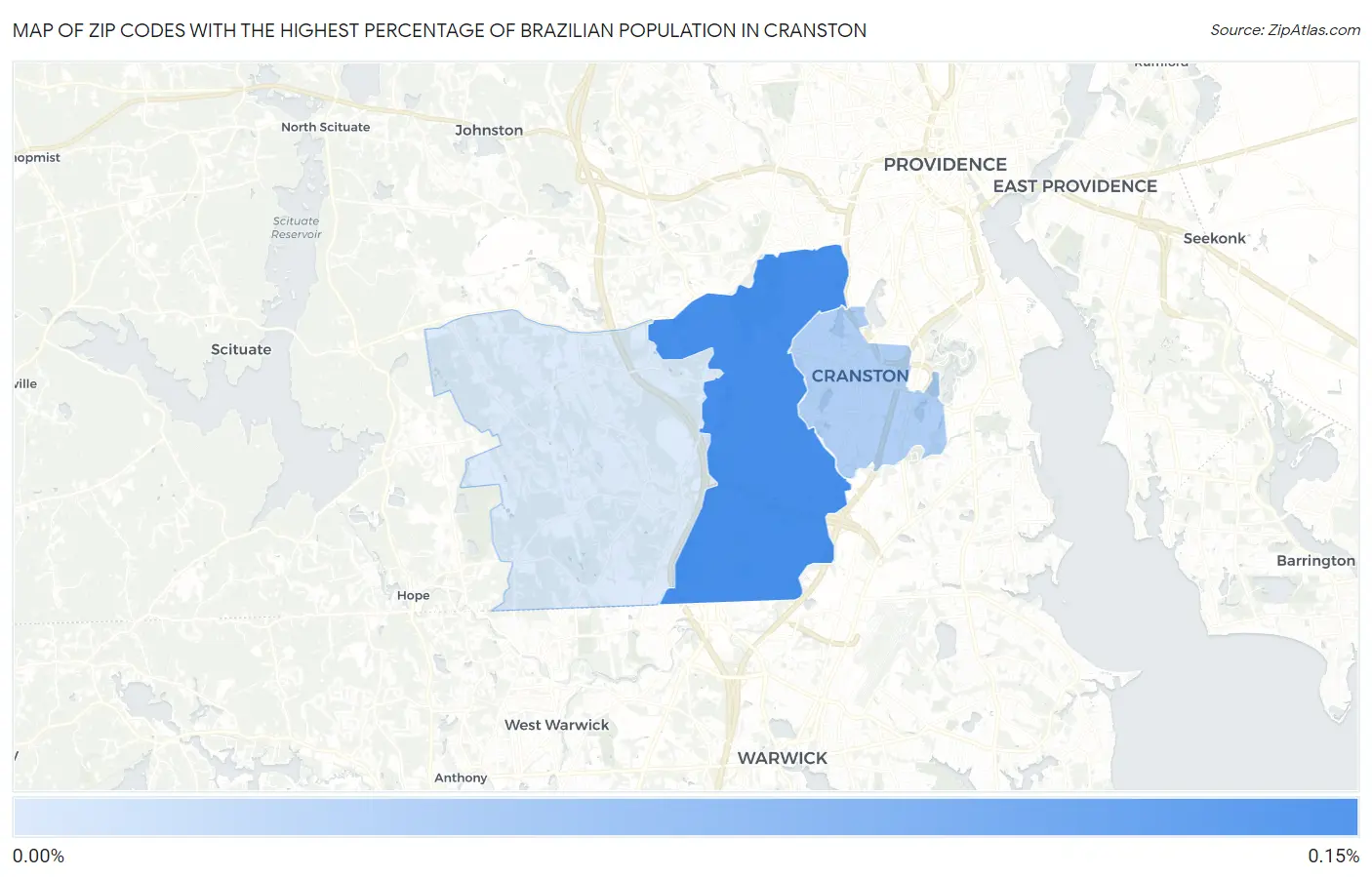 Zip Codes with the Highest Percentage of Brazilian Population in Cranston Map