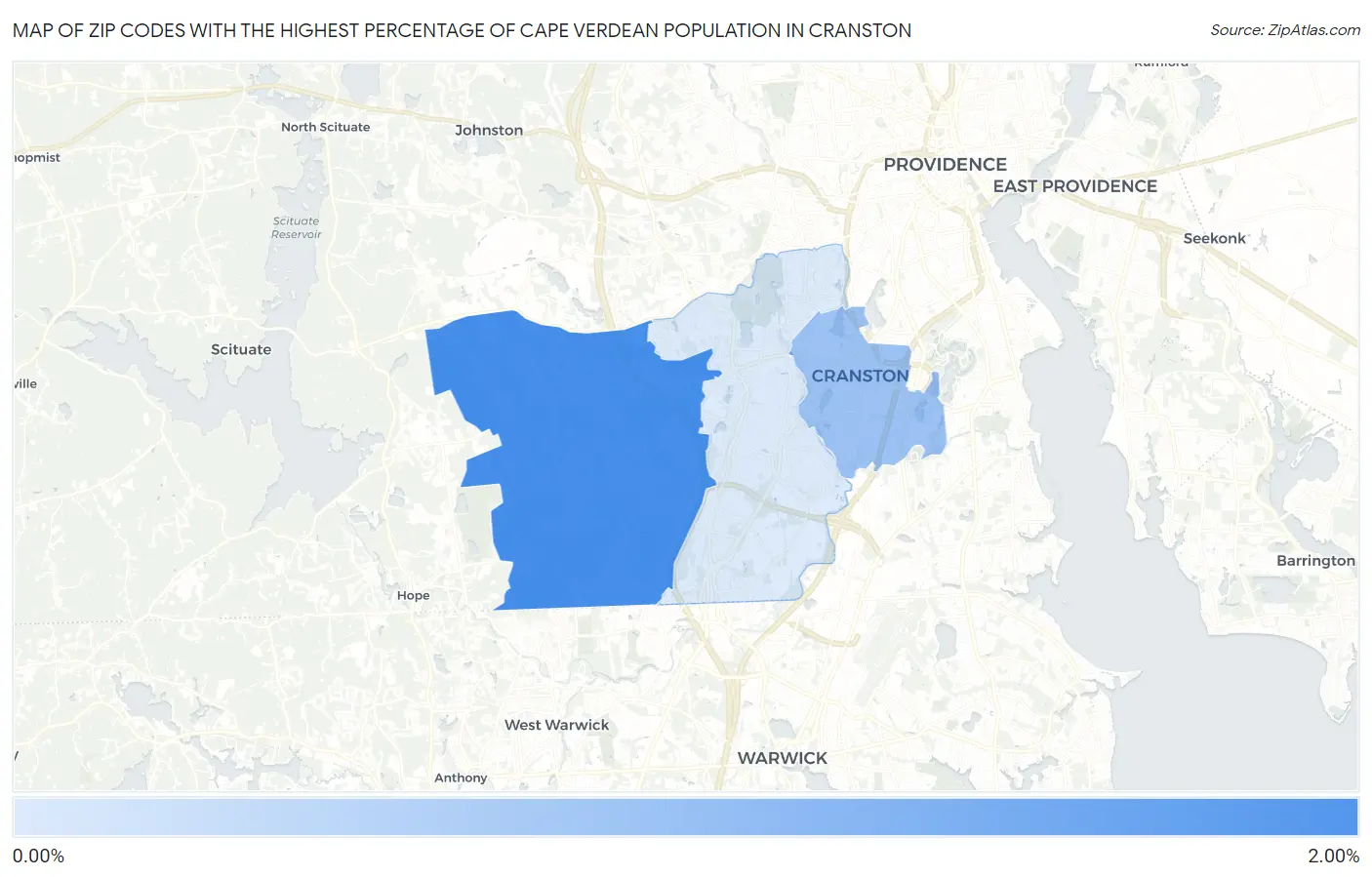 Zip Codes with the Highest Percentage of Cape Verdean Population in Cranston Map