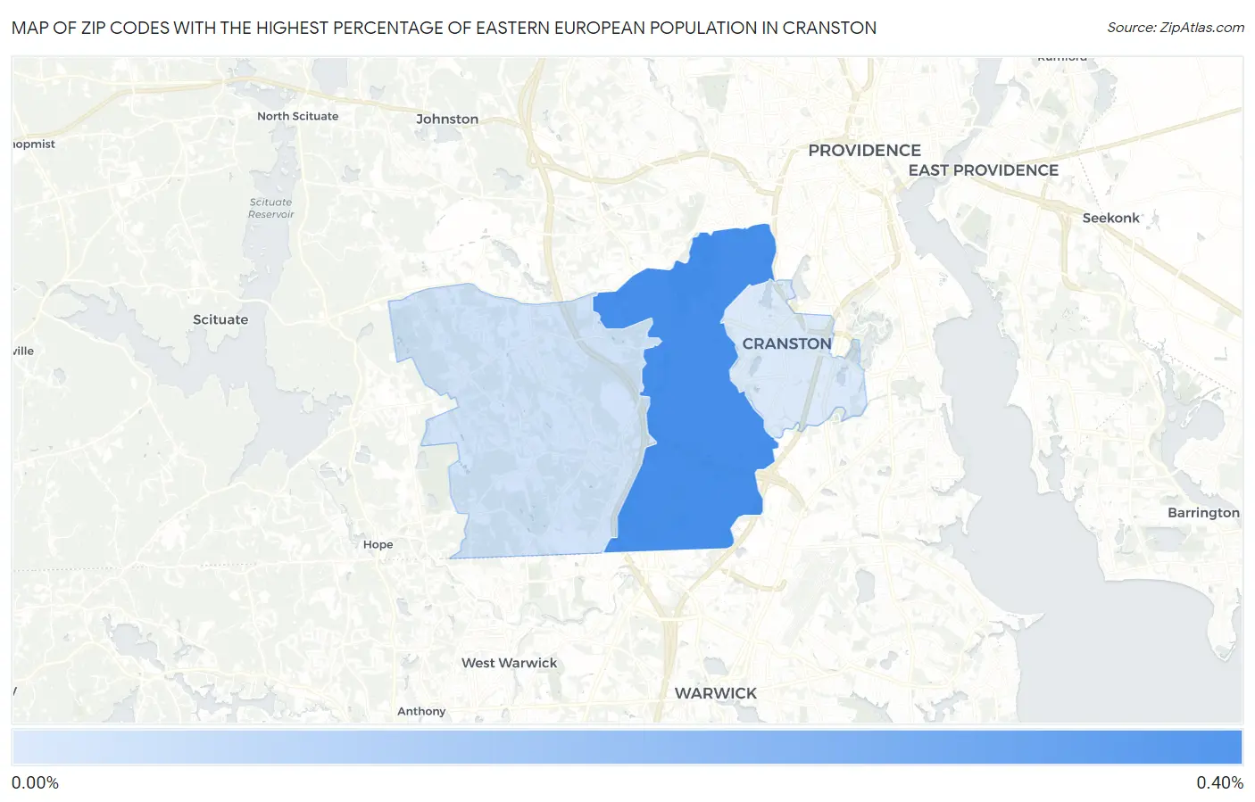 Zip Codes with the Highest Percentage of Eastern European Population in Cranston Map