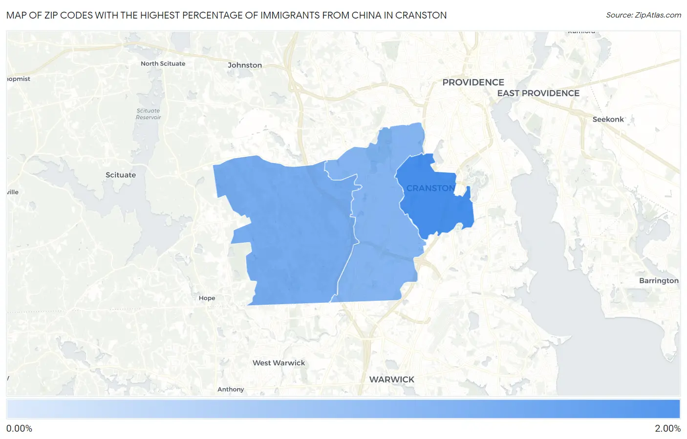 Zip Codes with the Highest Percentage of Immigrants from China in Cranston Map