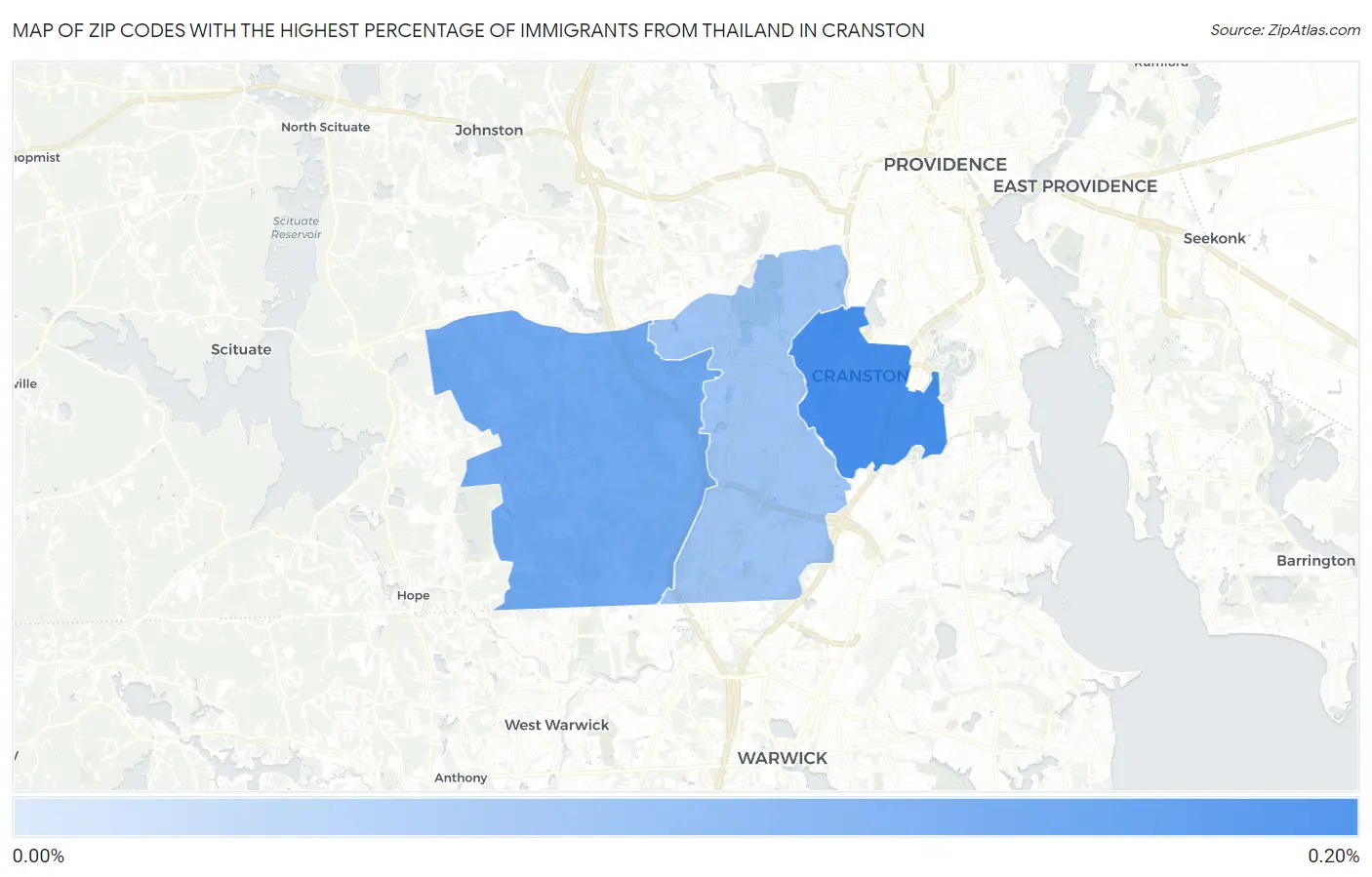 Zip Codes with the Highest Percentage of Immigrants from Thailand in Cranston Map