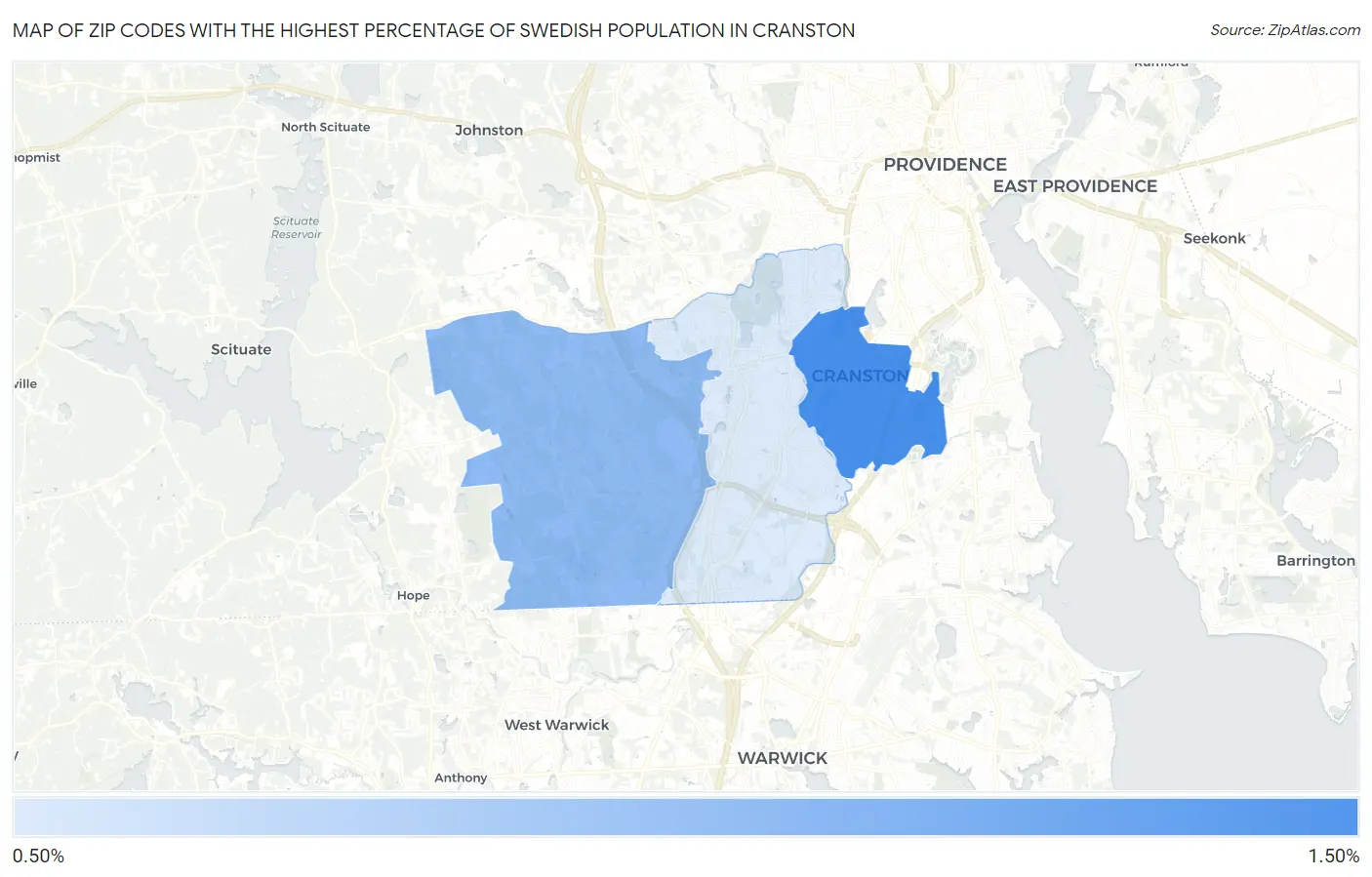 Zip Codes with the Highest Percentage of Swedish Population in Cranston Map
