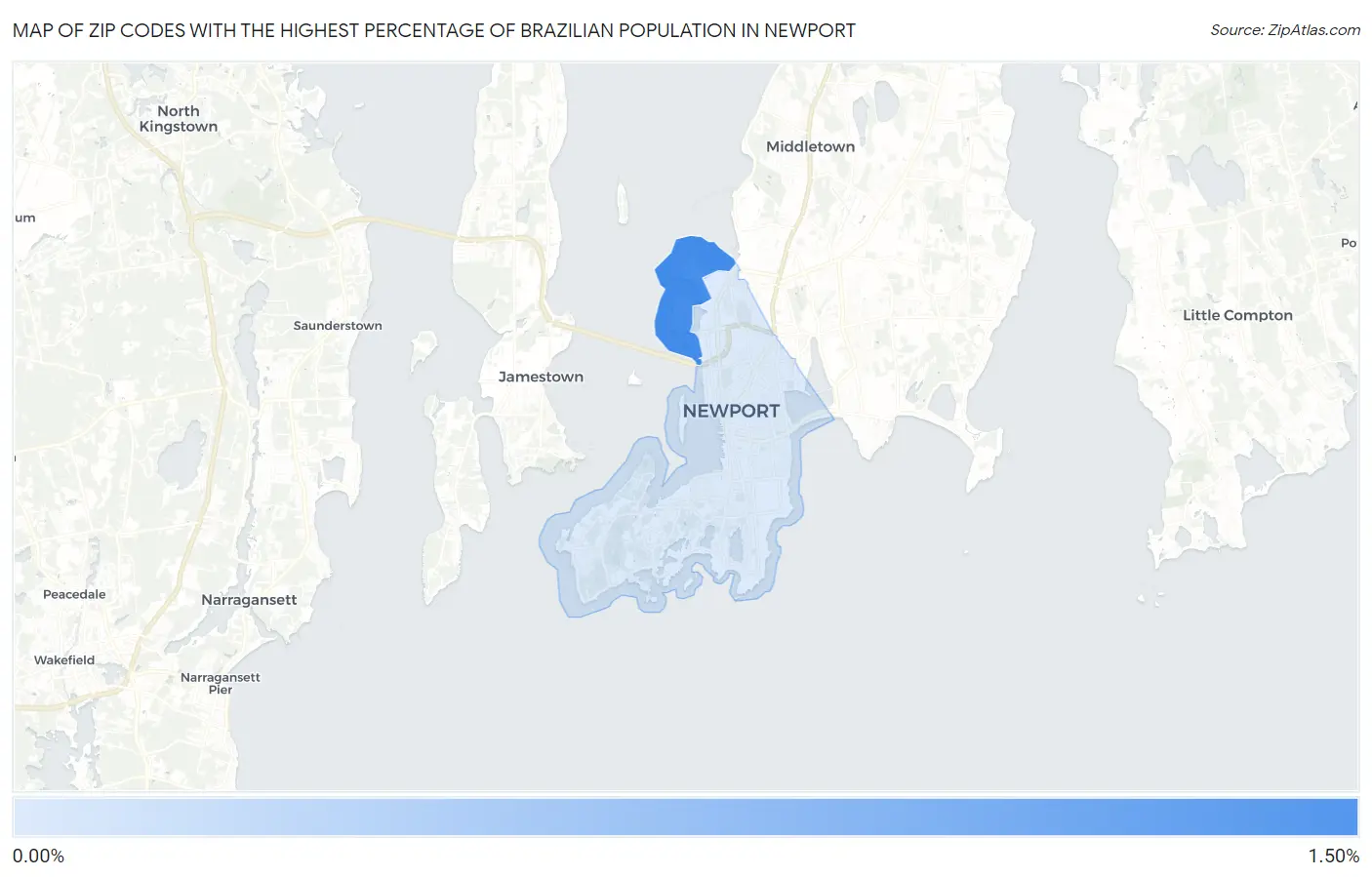Zip Codes with the Highest Percentage of Brazilian Population in Newport Map