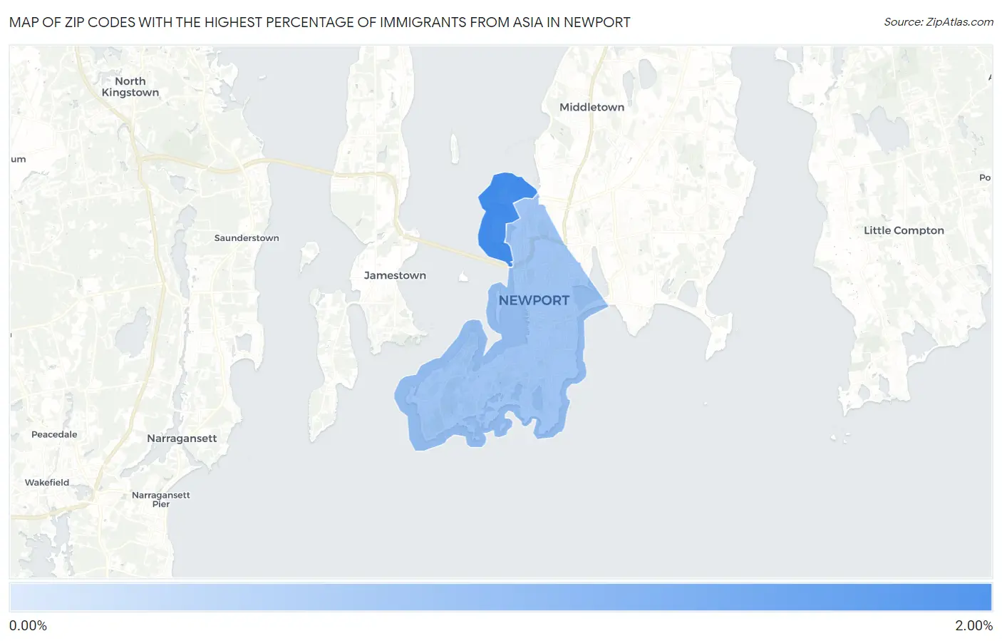 Zip Codes with the Highest Percentage of Immigrants from Asia in Newport Map