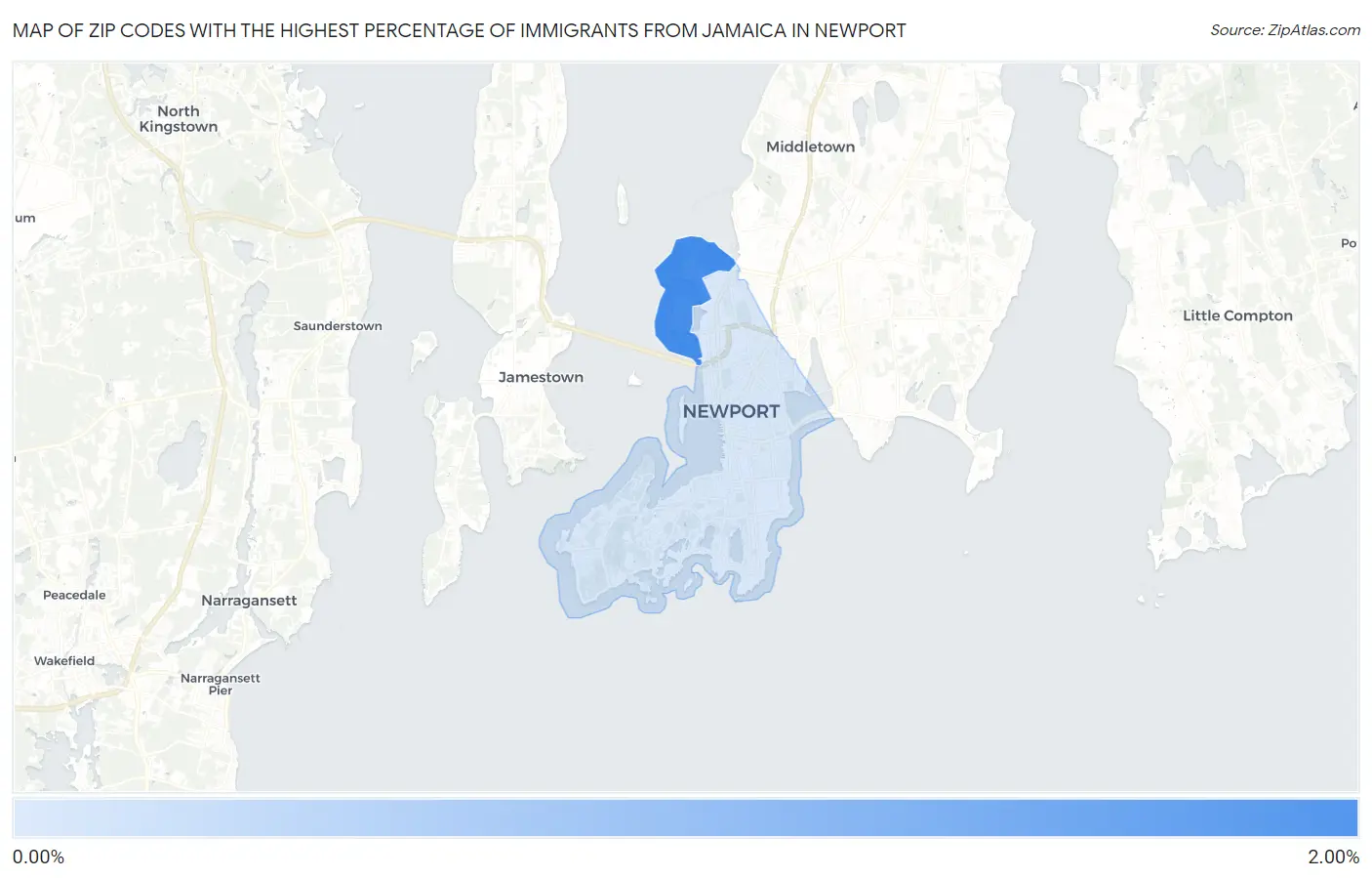 Zip Codes with the Highest Percentage of Immigrants from Jamaica in Newport Map