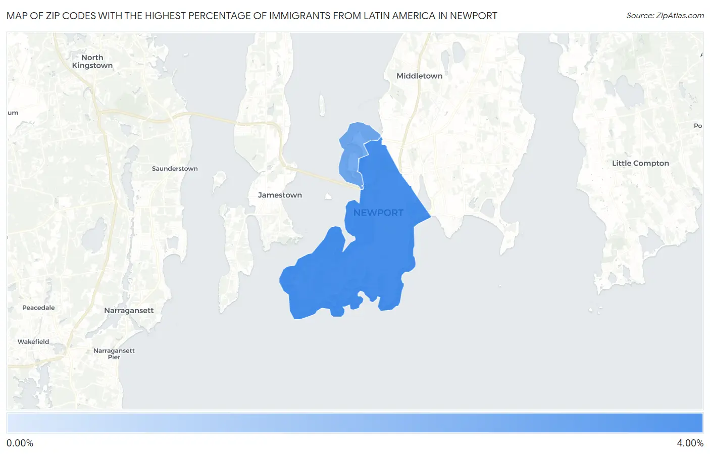 Zip Codes with the Highest Percentage of Immigrants from Latin America in Newport Map