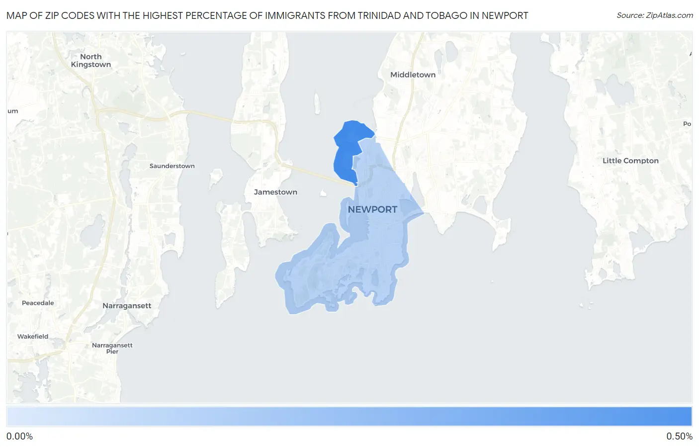 Zip Codes with the Highest Percentage of Immigrants from Trinidad and Tobago in Newport Map