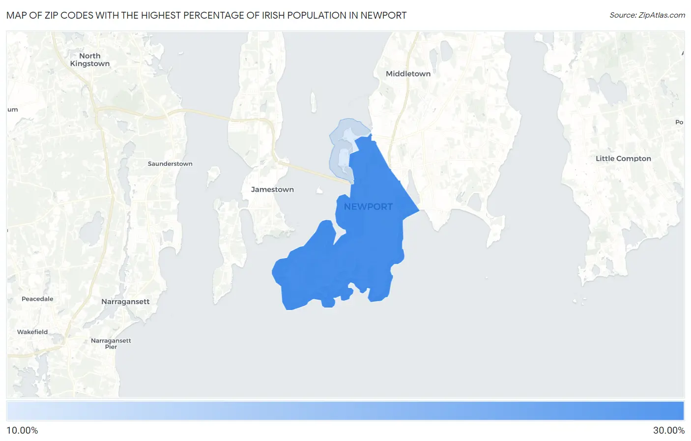 Zip Codes with the Highest Percentage of Irish Population in Newport Map