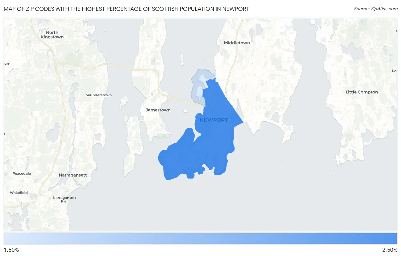 Zip Codes with the Highest Percentage of Scottish Population in Newport Map