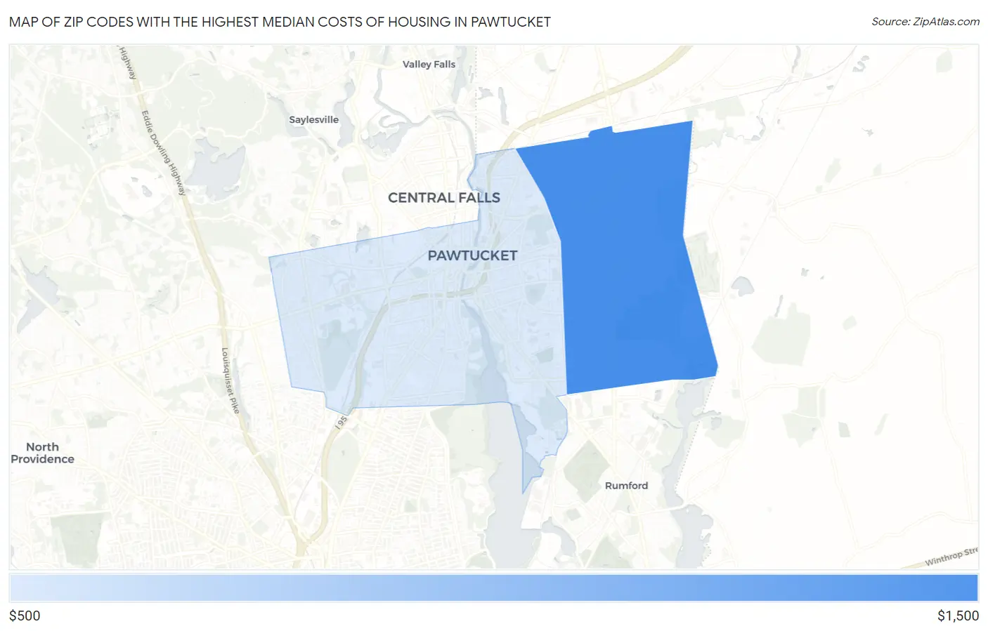 Zip Codes with the Highest Median Costs of Housing in Pawtucket Map