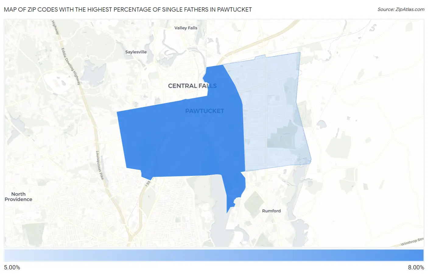 Zip Codes with the Highest Percentage of Single Fathers in Pawtucket Map