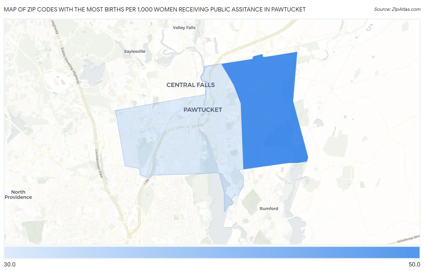 Zip Codes with the Most Births per 1,000 Women Receiving Public Assitance in Pawtucket Map