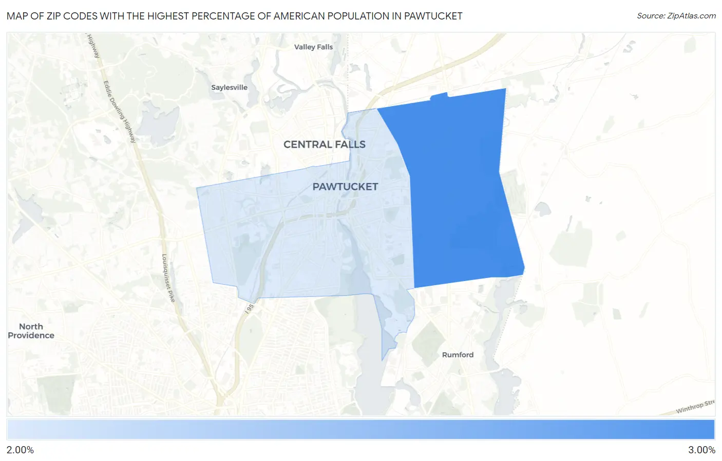 Zip Codes with the Highest Percentage of American Population in Pawtucket Map