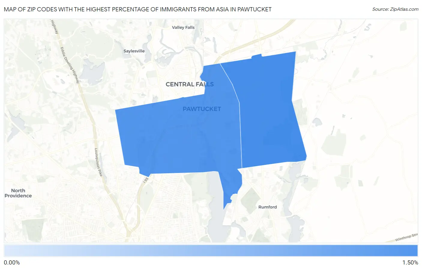 Zip Codes with the Highest Percentage of Immigrants from Asia in Pawtucket Map
