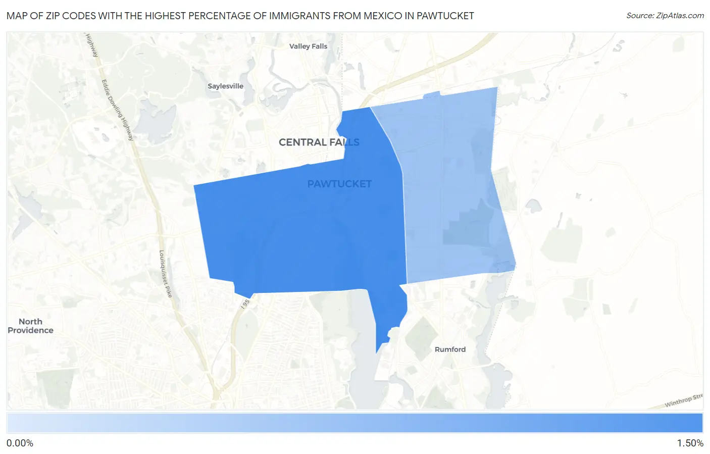 Zip Codes with the Highest Percentage of Immigrants from Mexico in Pawtucket Map