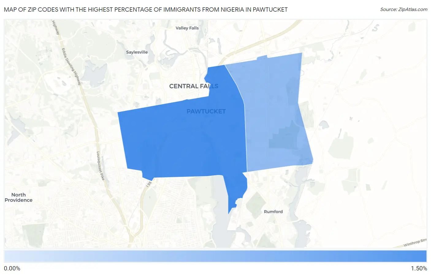 Zip Codes with the Highest Percentage of Immigrants from Nigeria in Pawtucket Map