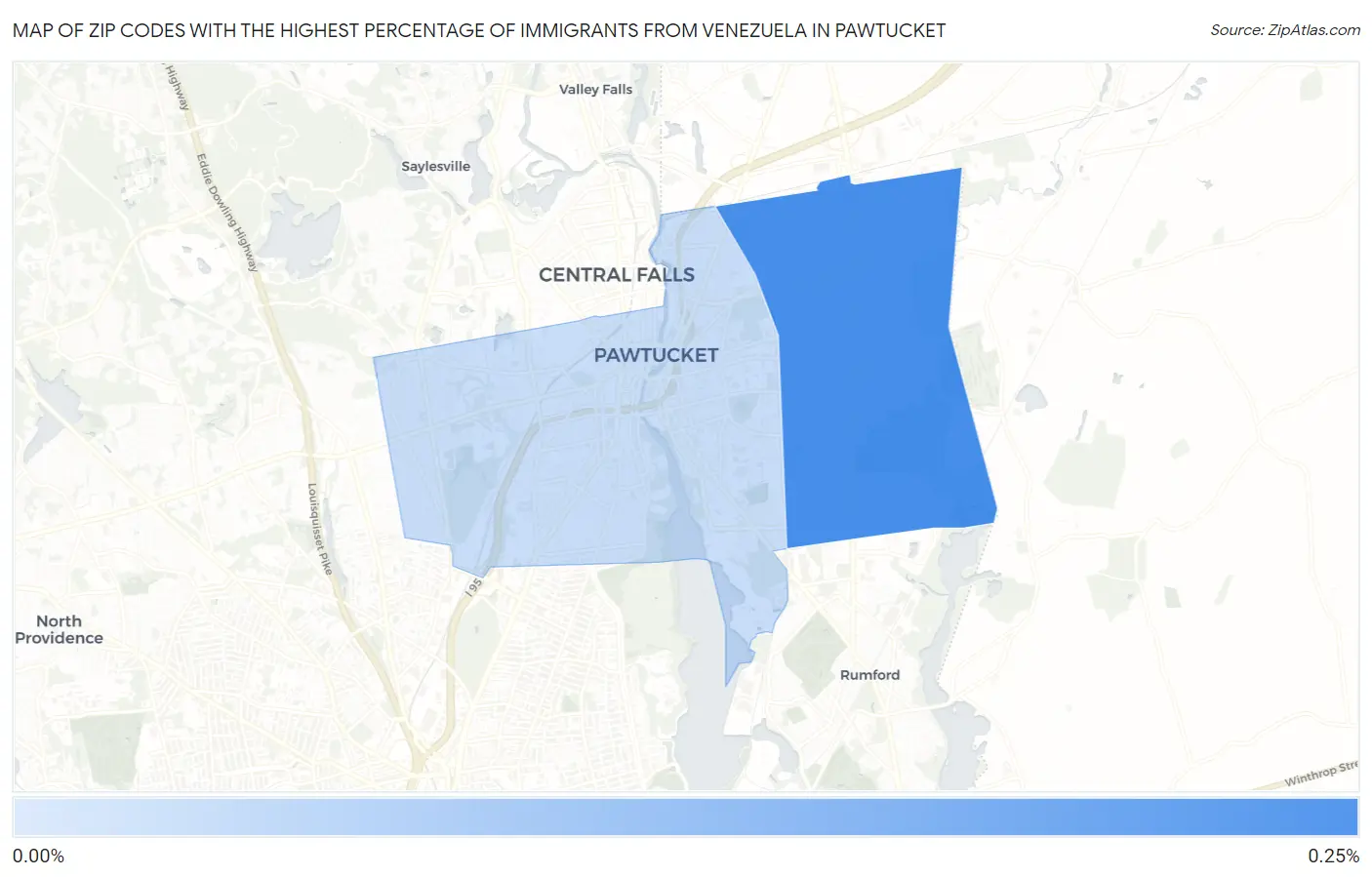 Zip Codes with the Highest Percentage of Immigrants from Venezuela in Pawtucket Map