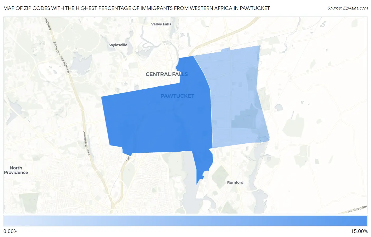 Zip Codes with the Highest Percentage of Immigrants from Western Africa in Pawtucket Map