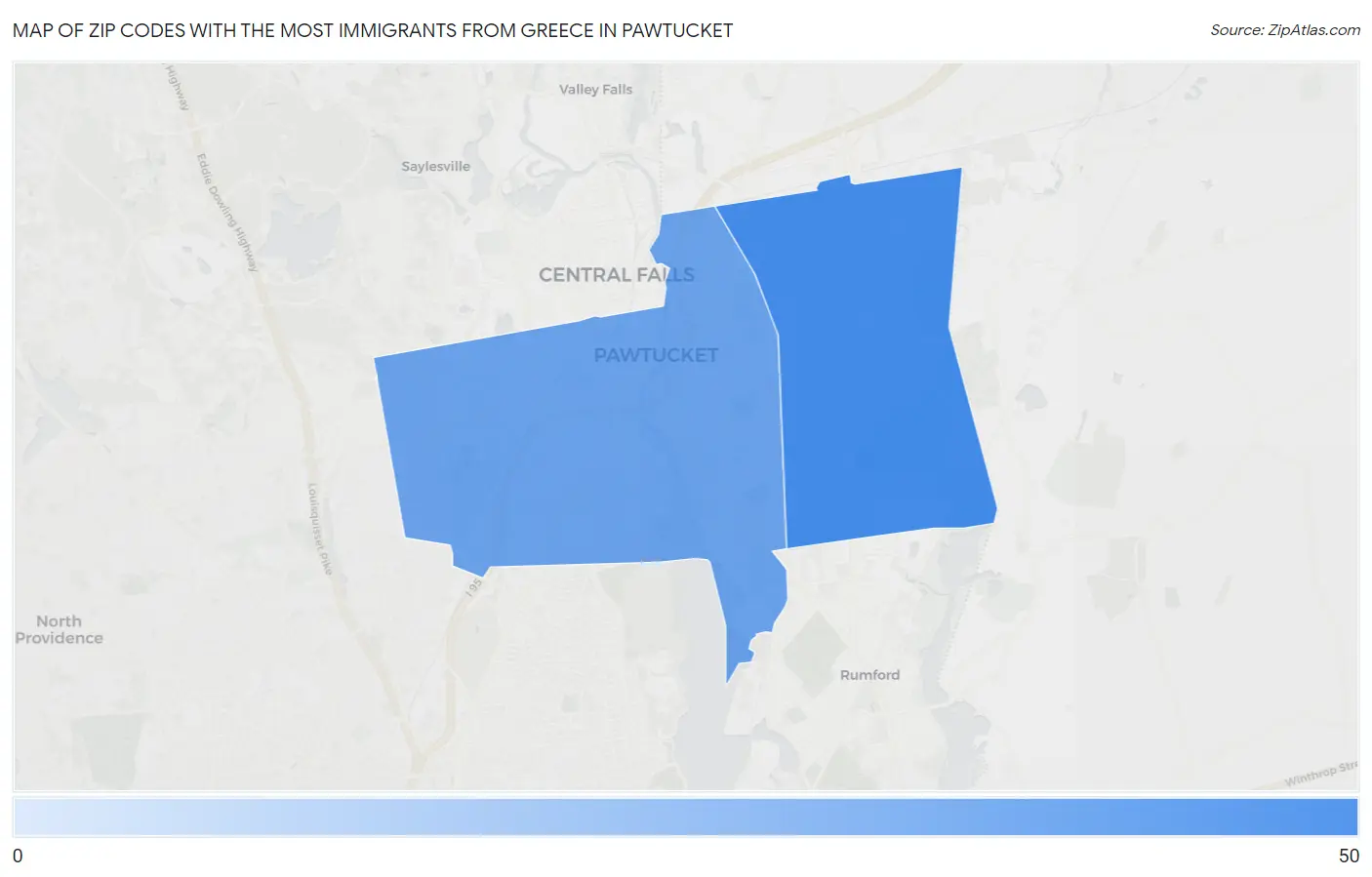 Zip Codes with the Most Immigrants from Greece in Pawtucket Map