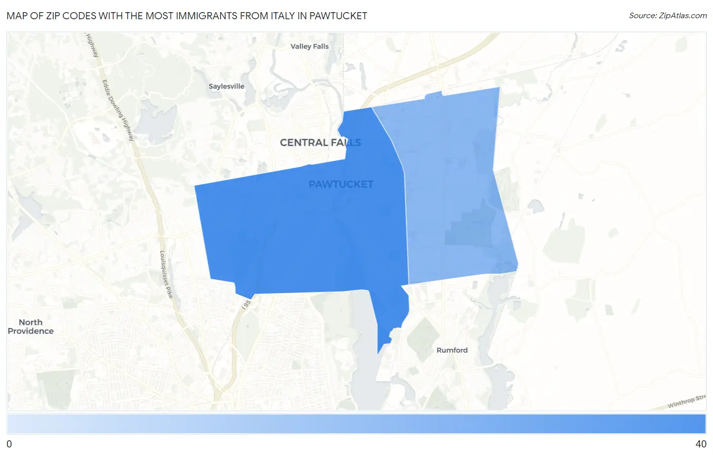 Zip Codes with the Most Immigrants from Italy in Pawtucket Map