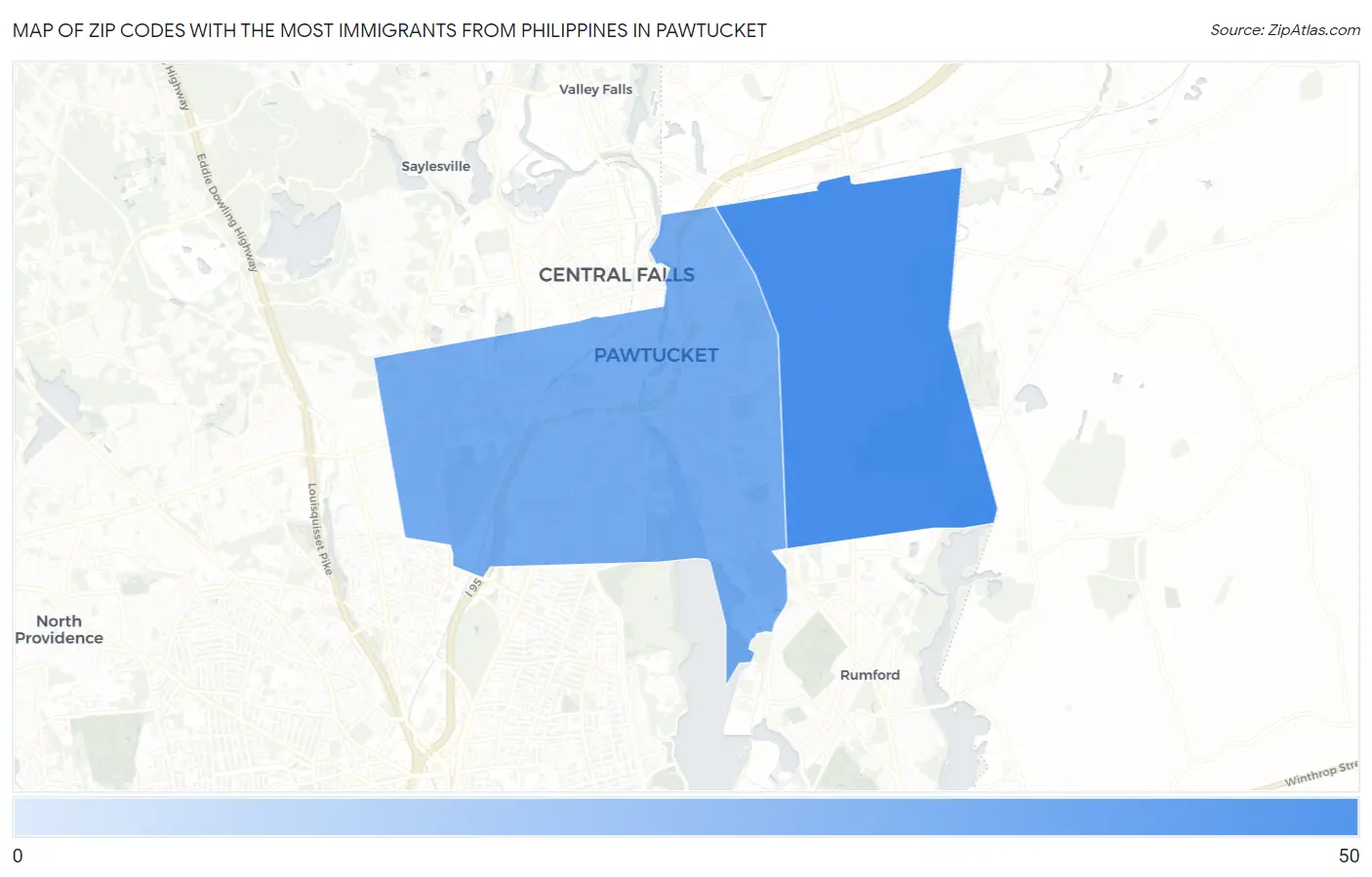 Zip Codes with the Most Immigrants from Philippines in Pawtucket Map