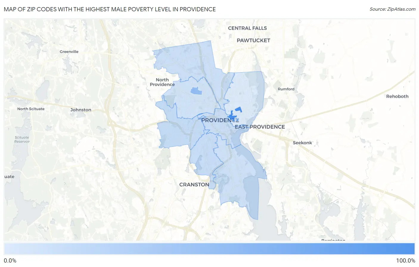 Zip Codes with the Highest Male Poverty Level in Providence Map