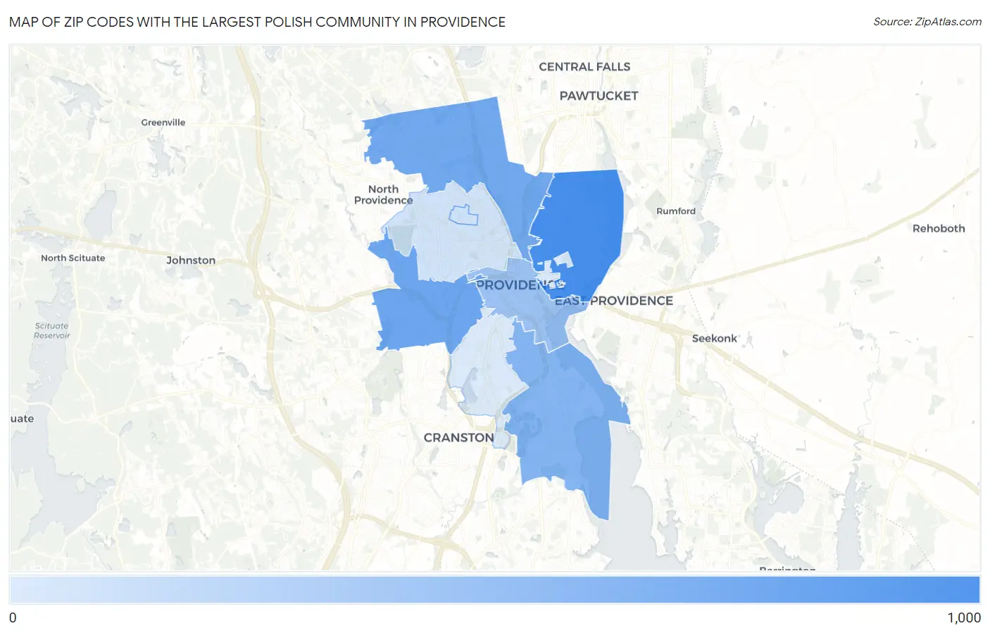 Zip Codes with the Largest Polish Community in Providence Map