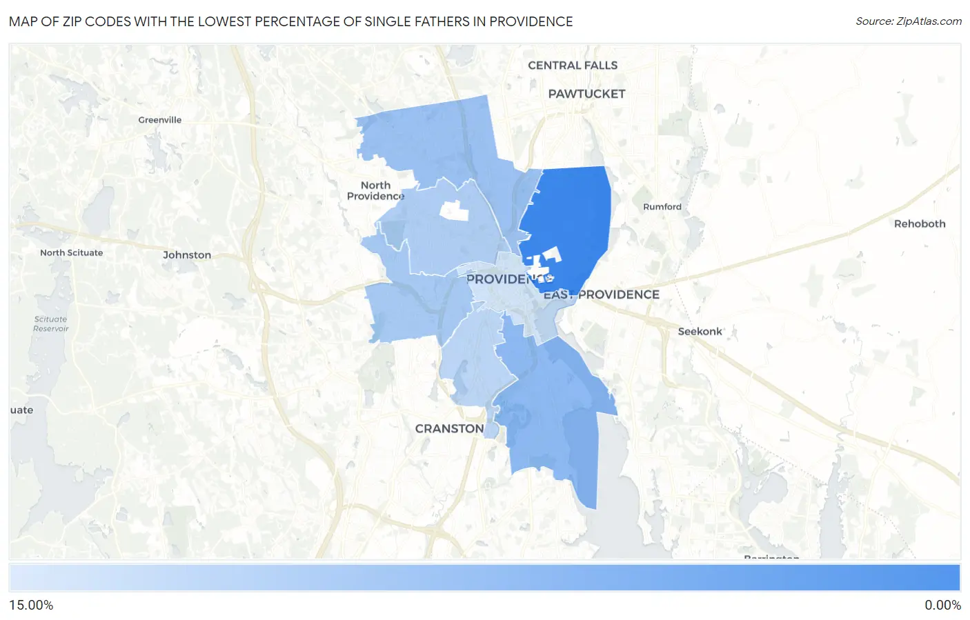 Zip Codes with the Lowest Percentage of Single Fathers in Providence Map