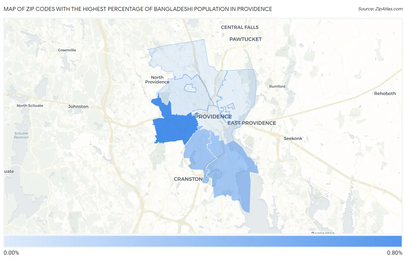 Zip Codes with the Highest Percentage of Bangladeshi Population in Providence Map