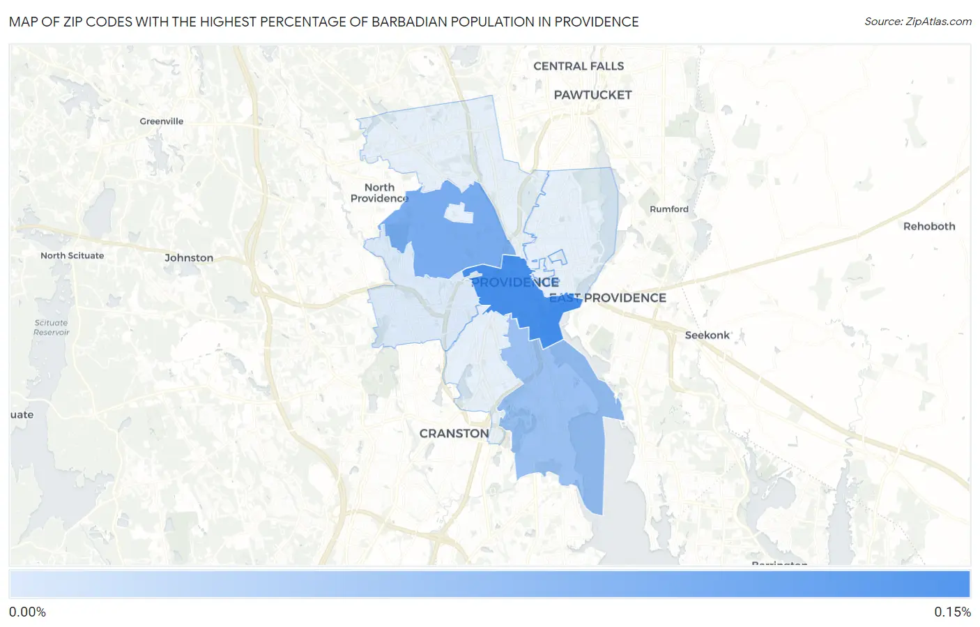 Zip Codes with the Highest Percentage of Barbadian Population in Providence Map