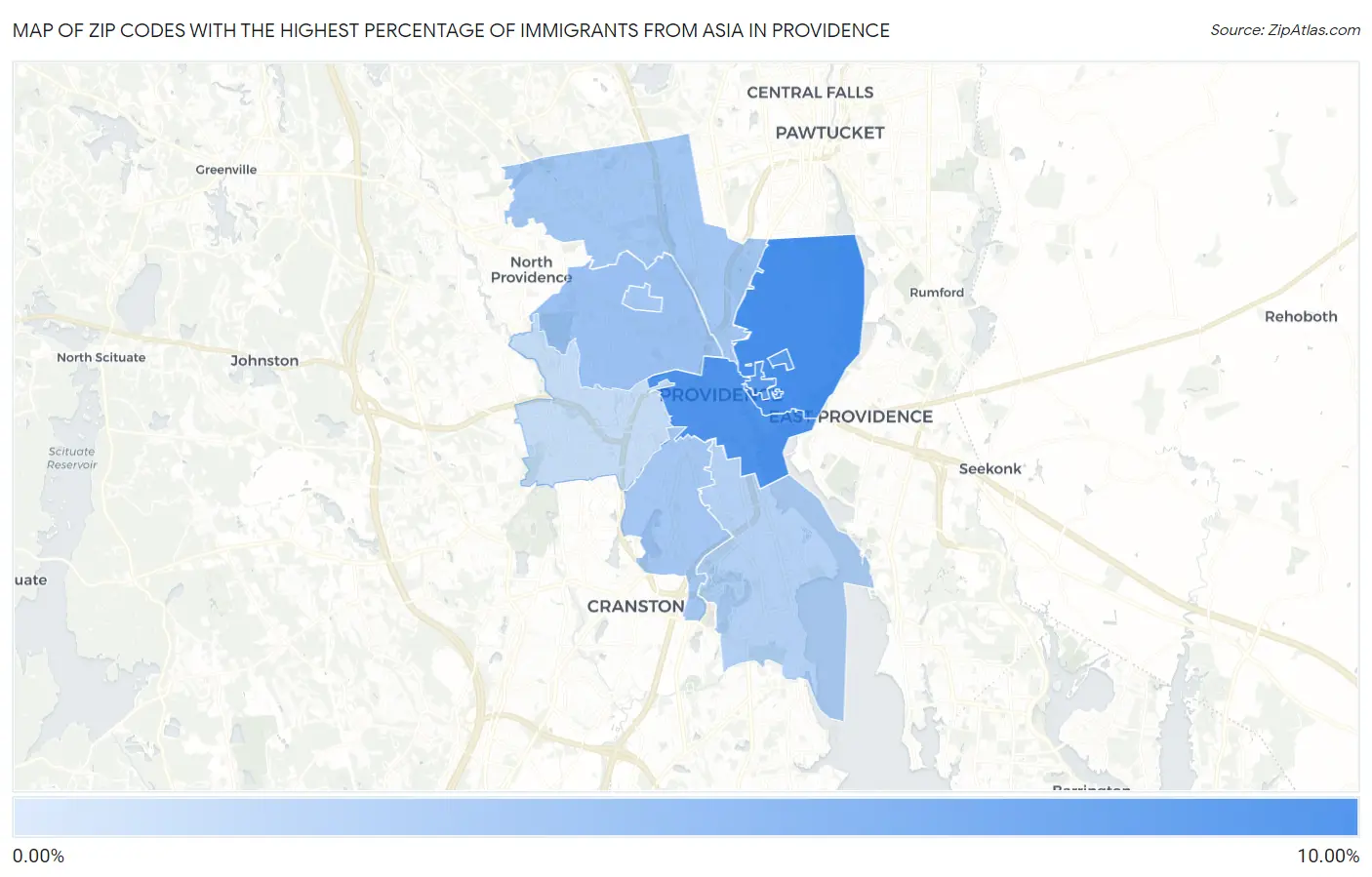 Zip Codes with the Highest Percentage of Immigrants from Asia in Providence Map
