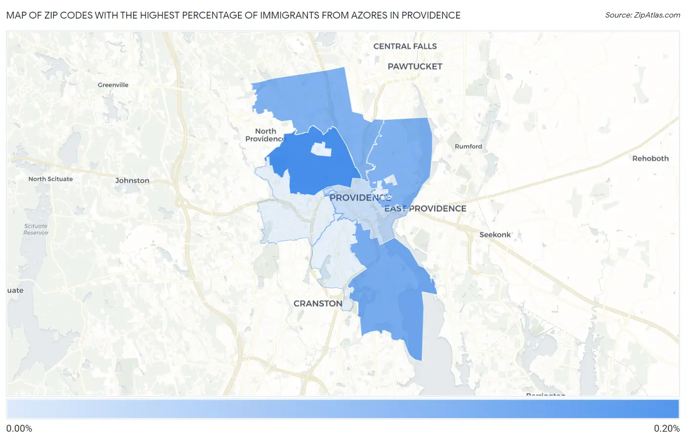 Zip Codes with the Highest Percentage of Immigrants from Azores in Providence Map