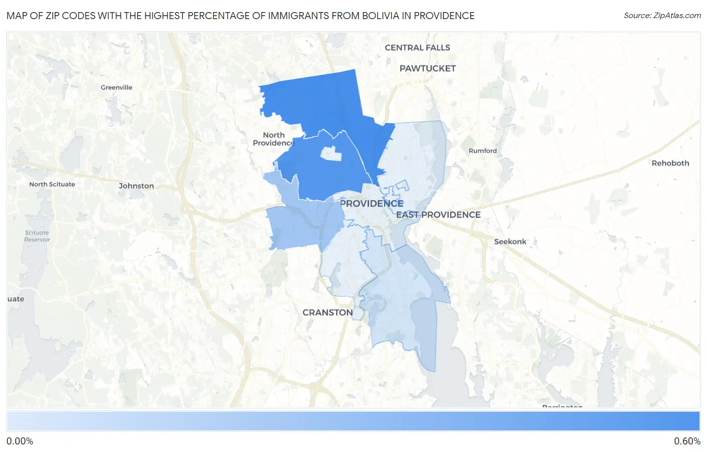 Zip Codes with the Highest Percentage of Immigrants from Bolivia in Providence Map