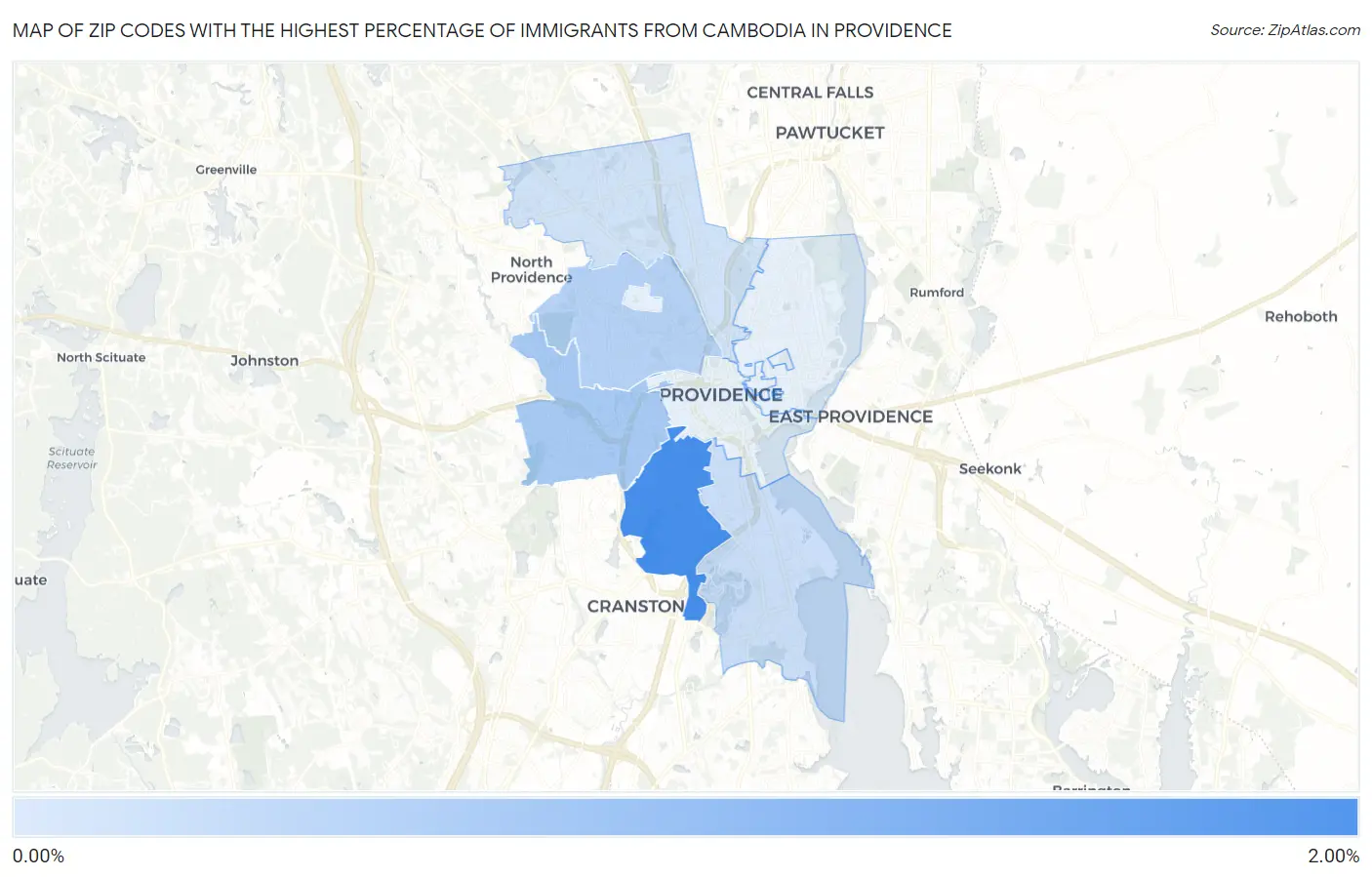 Zip Codes with the Highest Percentage of Immigrants from Cambodia in Providence Map
